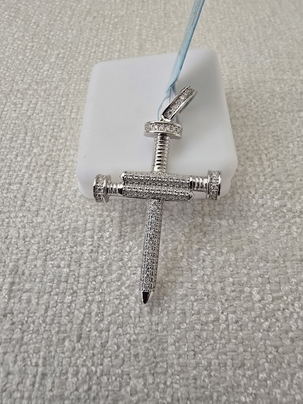 Sterling Silver Moissanite Pavé Nail Cross Pendant